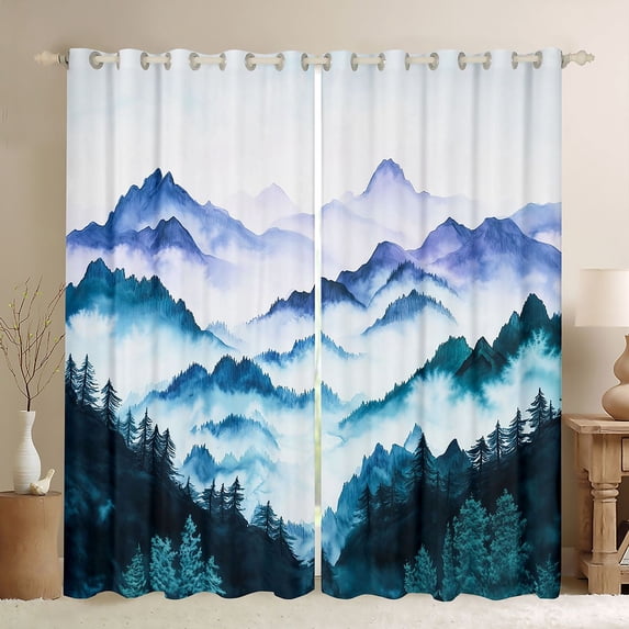 Homewish Natural Scenery Blackout Curtains Set of 2 (52x84 Each),Tropical Pine Tree Window Curtains,Japan Snow Mountain Curtains and Drapes For Adults,Ultra Soft Home Decor