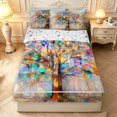 thumbnail image 1 of Homewish Nature Tree Zipper Full Size Comforter Sets With Fitted Sheet And 2 Pillowcases,Colorful Glass Zipper Bedding Set,Yellow Blue,Colorful Stars Reversible,4Pcs, 1 of 8