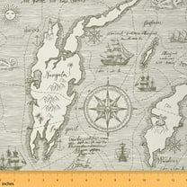 Homewish Navigation Compass Fabric by the Yard 1 Yard,Ocean Sea Sailbaot Home Decor Fabric by the Yard,Map Sewing Fabric For Boys Teens,Luxury Bedroom Decor