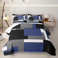 thumbnail image 1 of Homewish Navy Abstract Square Quilt King,Modern Geometric King Coverlet Set,3-Piece, 1 of 7