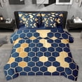 thumbnail image 1 of Homewish Navy Gold Honeycomb Twin Bedding Sets 7-Piece for Adult, Modern Fashion Abstract Bedding Comforter Set, Chic Hexagon Reversible Sheet Sets, Luxury Bedroom Decor, 1 of 8