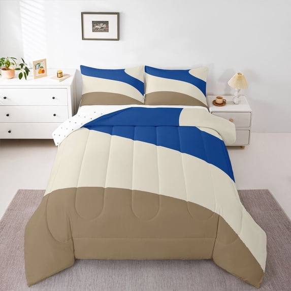 Homewish Navy Wave Lines Full Size Comforter Sets,Minimalist Artwork Bedding Comforter Set,Reversible,3 Pieces,1 Comforter and 2 Pillowcases