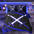 thumbnail image 1 of Homewish Neon Blue Lightsaber Bedding Comforter Set 7 Pieces, Futuristic Stripes Full Bedding Set, Teens Kids Boys Girls Reversible Fitted Sheet Flat Sheet, Super Cozy Room Decor, 1 of 7