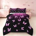 thumbnail image 1 of Homewish Neon Butterfly Full Size Comforter Sets for Girls, Black Pink Bedding Comforter Set, Black Reversible, 3-Piece 1 Comforter and 2 Pillowcases, 1 of 6