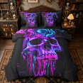 thumbnail image 1 of Homewish Neon Cyber Drip Skull King Bedding for Kids, Modern Swirl Gothic King Bed in a Bag, Black Reversible, 7pcs, 1 of 7