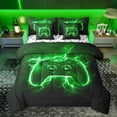 thumbnail image 1 of Homewish Neon Gamepad Gaming Bedding Comforter Set 7 Pieces, Bling Green Lightning Full Bedding Set, Cartoon Video Game Controller Reversible Fitted Sheet Flat Sheet, Microfiber Bedroom Decor, 1 of 7