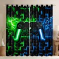 thumbnail image 1 of Homewish Neon Gaming Controller Blackout Curtains,Futuristic Cubes Curtains Pack of 2 (42x84 Each),Green Blue, 1 of 6