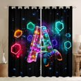 thumbnail image 1 of Homewish Neon Gaming Letter A Kitchen Curtains,Geometric Hexagon Black Out Curtains Pack of 2 (42x63 Each), 1 of 6