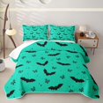 thumbnail image 1 of Homewish Neon Halloween Bat Quilt King,Mini Bow Print King Coverlet Set,Mint Green Black,3 Pieces, 1 of 7