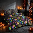 thumbnail image 1 of Homewish Neon Pumpkin Lantern Full Size Bedding Sets, Halloween Spider Web Moon Full Size Bed in a Bag, Black Rainbow, Black Reversible 7-Piece, 1 of 7