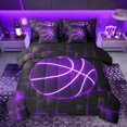 thumbnail image 1 of Homewish Neon Purple Basketball Twin Bedding Sets 7-Piece for Boys, Futuristic Square Honeycomb Bedding Comforter Set, Sports Theme Reversible Sheet Sets, Lightweight Room Decor, 1 of 8