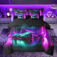 thumbnail image 1 of Homewish Neon Racing Car Bedding Comforter Set 7 Pieces, Fuchsia Green Automobile Full Bedding Set, Teens Kids Boys Girls Reversible Fitted Sheet Flat Sheet, Super Cozy Room Decor, 1 of 7