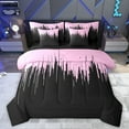 thumbnail image 1 of Homewish Neon Stripe 7-Piece Twin Bedding Sets,Modern Geometric Print Bedding Comforter Set,Pink Black Sheet Sets For Girls Boys,Ultra Soft Home Decor Reversible, 1 of 8