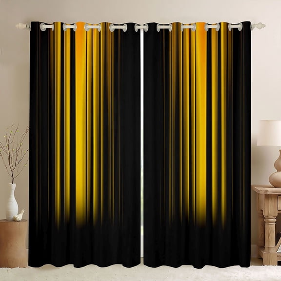 Homewish Neon Stripe Black Out Curtains,Modern Geometric Print Curtains Pack of 2 (42x63 Each),Yellow Black Bedroom Curtains For Girls Boys,Ultra Soft Home Decor