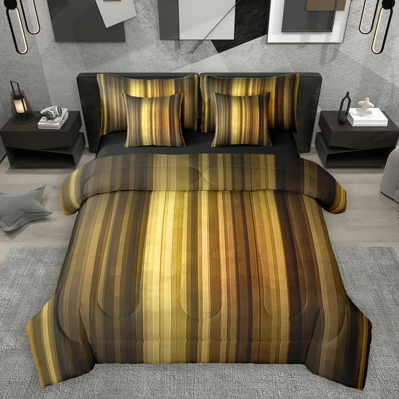 Homewish Neon Striped 7-Piece Bedding Comforter Set,Modern Geometric Artistic King Bedding Sets,Yellow Black Bed Sheets For Girls Boys,Ultra Soft Home Decor Reversible