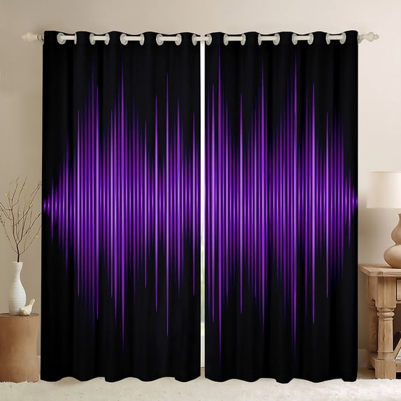 Homewish Neon Striped Black Out Curtains,Modern Geometric Artistic Curtains Pack of 2 (42x63 Each),Purple Black Bedroom Curtains For Girls Boys,Ultra Soft Home Decor