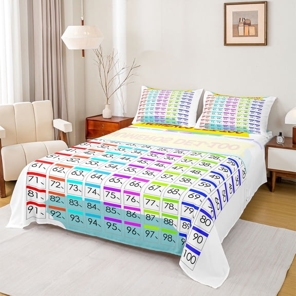 Homewish Numbers Alphabet Twin Sheet Sets,Educational Learning Twin Fitted Sheet,Learning Time Flat Sheet For Girls Boys,Breathable Home Decor,3pcs