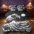 thumbnail image 1 of Homewish Ocean Wave Twin Bedding, Black White Japanese Style Bedding Comforter Set, Black Reversible 7 Pieces, 1 of 7