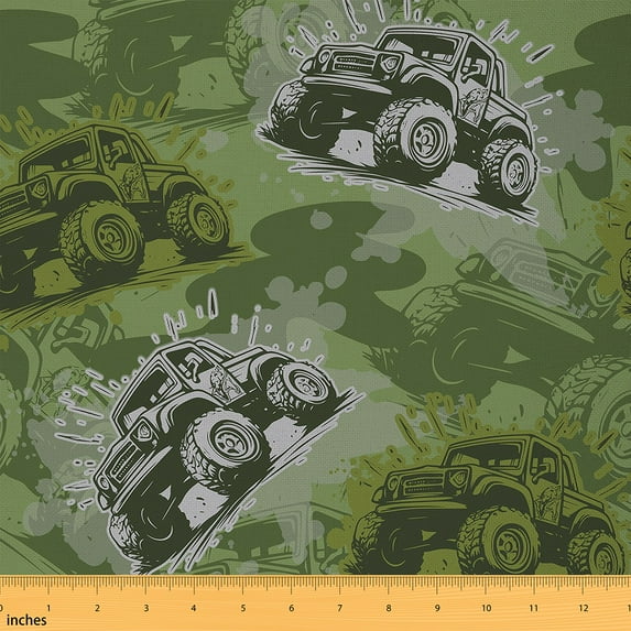 Homewish Off-Road Vehicle Fabric by the Yard 3 Yard,Construction Vehicles Sewing Fabric,Gray Equipment Trucks Room Decor Fabric by the Yard For Boys Kids,Super Cozy Room Decor