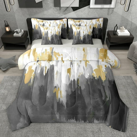 Homewish Oil Apinting Aesthetic 7-Piece Twin Bedding Sets,Modern Graffiti Bedding Comforter Set,Black Gray White Sheet Sets For Girls Kids,Super Cozy Room Decor Reversible