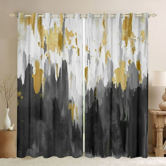 Homewish Oil Apinting Aesthetic Black Out Curtains,Modern Graffiti Curtains Pack of 2 (42x63 Each),Black Gray White Bedroom Curtains For Girls Kids,Super Cozy Room Decor