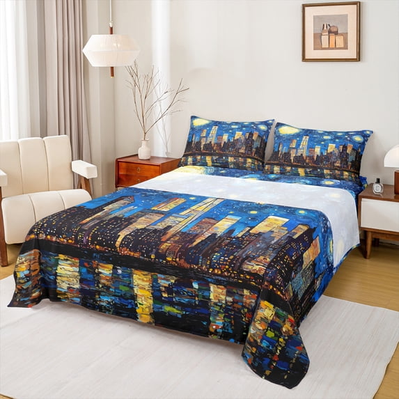 Homewish Oil Paingting Artistic Twin Sheet Sets,Modern Aesthetic Art Twin Fitted Sheet,Blue Brown 03 For Adults,Ultra Soft Home Decor,3pcs