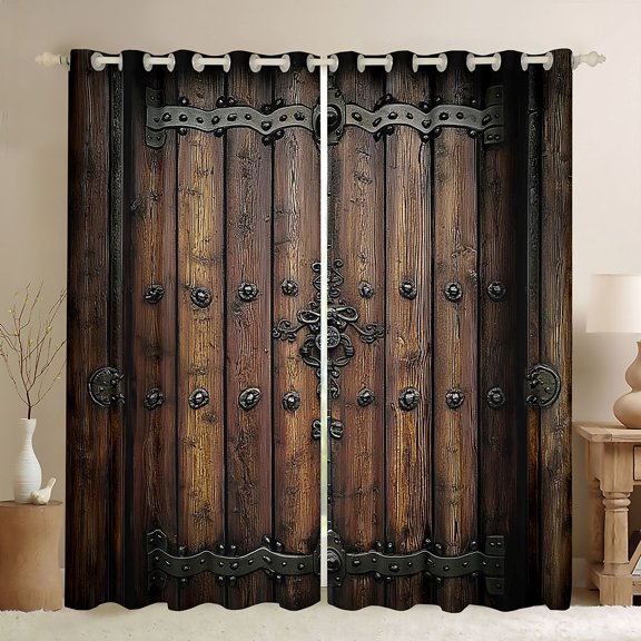 Homewish Old Barn Door Black Out Curtains for Female Men Adults,Retro Vintage Curtains Pack of 2 (42x63 Each),Rustic Lodge Cabin Bedroom Curtains,Microfiber Bedroom Decor