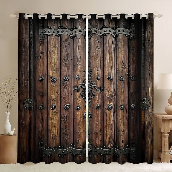 Homewish Old Barn Door Curtains Pack of 2 (42x84 Each) for Female Men Adults,Retro Vintage Curtains Blackout,Rustic Lodge Cabin Bedroom Curtains,Microfiber Bedroom Decor