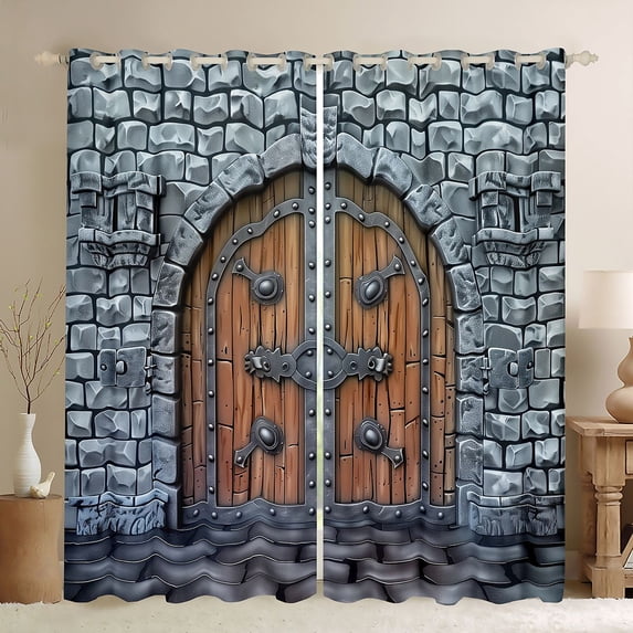 Homewish Old Barn Door Curtains Pack of 2 (42x84 Each) for Female Men Adults,Retro Vintage Curtains Blackout,Rustic Lodge Cabin Bedroom Curtains,Microfiber Bedroom Decor