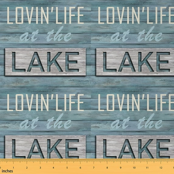 Homewish Old Barn Door Fabric by the Yard 3 Yard,Lake House Sewing Fabric,Cyan Brown Room Decor Fabric by the Yard For Kids,Breathable Home Decor