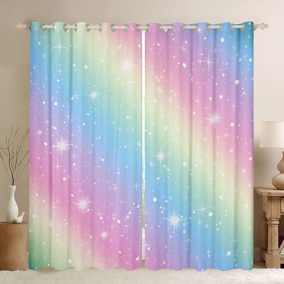Homewish Ombre Blings Print Kitchen Curtains for Girls, Cute Rainbow Black Out Curtains Pack of 2 (42x63 Each)