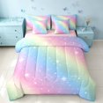 thumbnail image 1 of Homewish Ombre Blings Print Twin Bedding for Girls, Cute Rainbow Bedding Comforter Set, Pink Reversible, 7pcs, 1 of 7