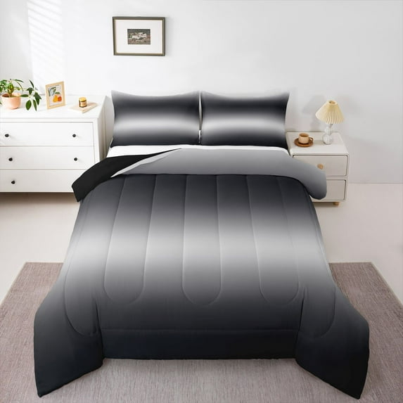 Homewish Ombre Tie Dye 3 Pieces Queen Comforter Set For Children Kids Teens,Abstract Gradient Watercolor Ultra Soft Bedding Sets,Black Grey Bedding Comforter Set,Ultra Soft Home Decor,Reversible