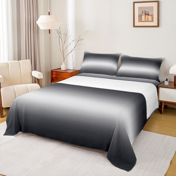 Homewish Ombre Tie Dye 3pcs Twin Sheet Sets For Children Kids Teens,Abstract Gradient Watercolor Twin Fitted Sheet,Black Grey Breathable Flat Sheet,Ultra Soft Home Decor