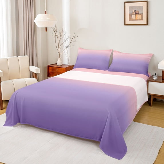 Homewish Ombre Tie Dye 4 Pieces Queen Sheet Sets For Children Kids Teens,Abstract Gradient Watercolor Ultra Soft Flat Sheet,Pink Purple Queen Fitted Sheet,Ultra Soft Home Decor