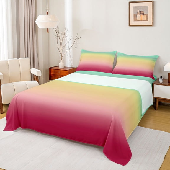 Homewish Ombre Tie Dye 4pcs Bed Sheets For Children Kids Teens,Abstract Gradient Watercolor King Sheets,Yellow Green Red Super Cozy Sheet Set,Ultra Soft Home Decor