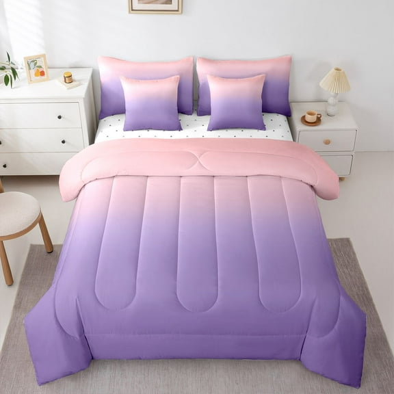 Homewish Ombre Tie Dye 7-Piece Twin Bedding Sets For Children Kids Teens,Abstract Gradient Watercolor Bedding Comforter Set,Pink Purple Breathable Sheet Sets,Ultra Soft Home Decor,Reversible