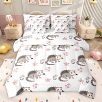 Homewish Opossum 7-Piece Twin Bedding Sets,Cute Flower Florl Bedding Comforter Set,Pink White Gray Sheet Sets For Boys Teens,Luxury Bedroom Decor