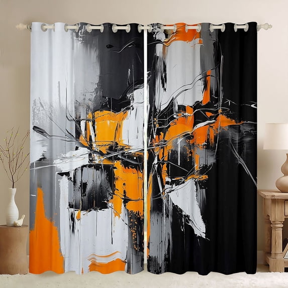 Homewish Orange Abstract Patchwork Blackout Curtains Set of 2 (52x84 Each),Modern Geometric Curtain