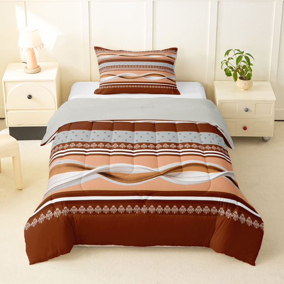 Homewish Orange Abstract Swirl Twin Comforter Sets,Aesthetic Art Bedding Set,Light Gray Reversible,2pcs,1 Comforter and 1 Pillowcase