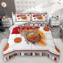 Homewish Orange Basketball 2pcs Bedding Comforter Set For Teens,Sport Theme Twin Comforter Sets,Ball Game Breathable Bedding Set,Luxury Bedroom Decor,Reversible