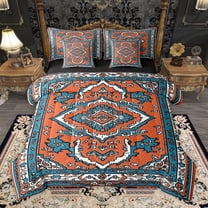 Homewish Orange Blue 7-Piece Twin Bedding Sets,Boho Print Bedding Comforter Set,Retro Abstract Art Sheet Sets For Adults,Microfiber Bedroom Decor Reversible