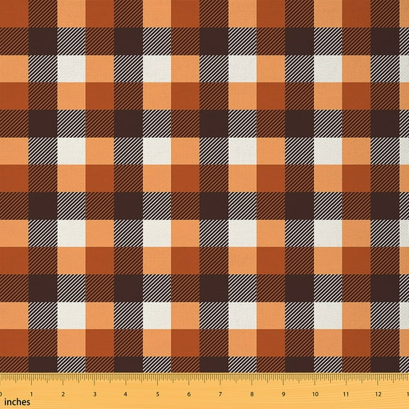 Homewish Orange Buffalo Patchwork Fabric by the Yard 1 Yard, Chic Fashion Plaid Room Decor Fabric by the Yard, Teens Kids Child Adult Sewing Fabric, Breathable Home Decor