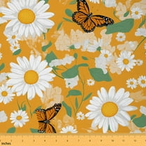 Homewish Orange Butterfly Child Fabric by the Yard 1 Yard, Vintage Floral Flower Room Decor Fabric by the Yard, Spring Garden Groovy Sewing Fabric, Breathable Home Decor