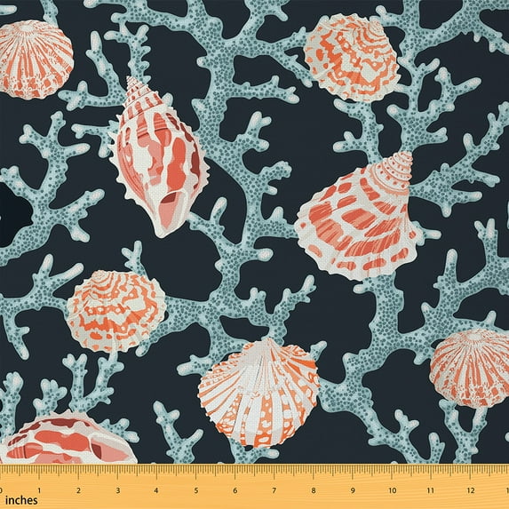 Homewish Orange Conch Fabric by the Yard 1 Yard,Ocean Coral Home Decor Fabric by the Yard,Sea Sealife Theme Sewing Fabric For Girls Kids,Ultra Soft Home Decor