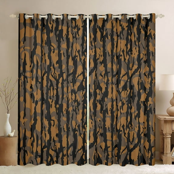 Homewish Orange Grey Stripes Blackout Curtains Set of 2 (52x84 Each), Chic Vintage Abstract Pmbre Window Curtains, Camouflage Curtains and Drapes, Black Out Curtains Room Decor