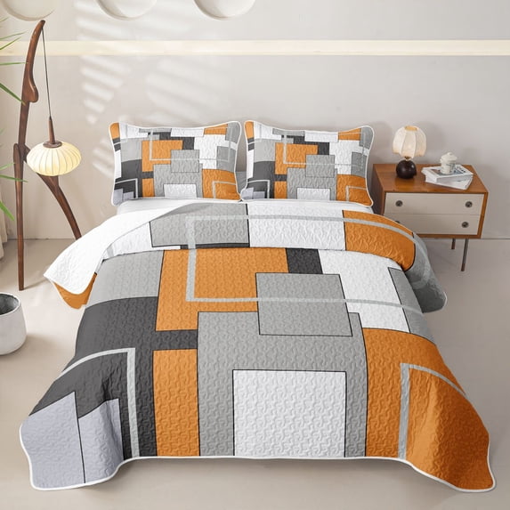 Homewish Orange Minimalist Block Twin Quilt Set,Aesthetic Geometric Twin Coverlet Set,2-Piece