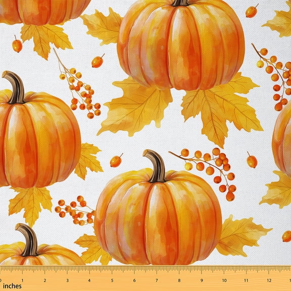 Homewish Orange Pumpkin Berry Fabric by the Yard 1 Yard,Hello Fall Home Decor Fabric by the Yard,Rustic Maples Sewing Fabric For Teens,Breathable Home Decor