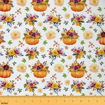 Homewish Orange Pumpkin Print Fabric by the Yard 1 Yard, Happy Fall Autumn Flower Room Decor Fabric by the Yard, Teens Kids Child Sewing Fabric, Luxury Bedroom Decor