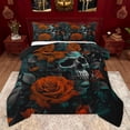 thumbnail image 1 of Homewish Orange Rose Floral Queen Comforter Set for Lover, Romantic Gothic Skull Bedding Sets, Couple Anniversary Reversible Bedding Comforter Set, Luxury Bedroom Decor, 3pcs, 1 of 8